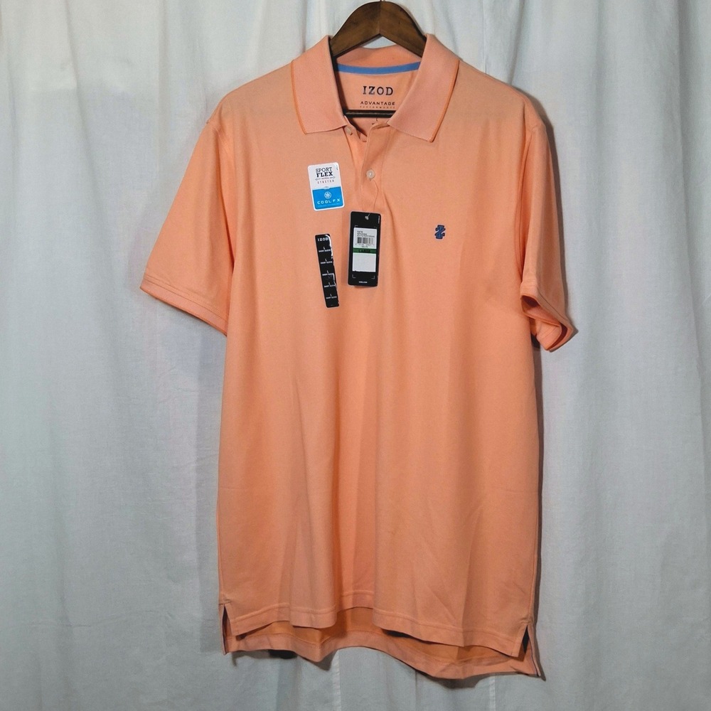 IZOD Polo Shirt Mens Large Melon Orange New Advantage Performance Sport Flex